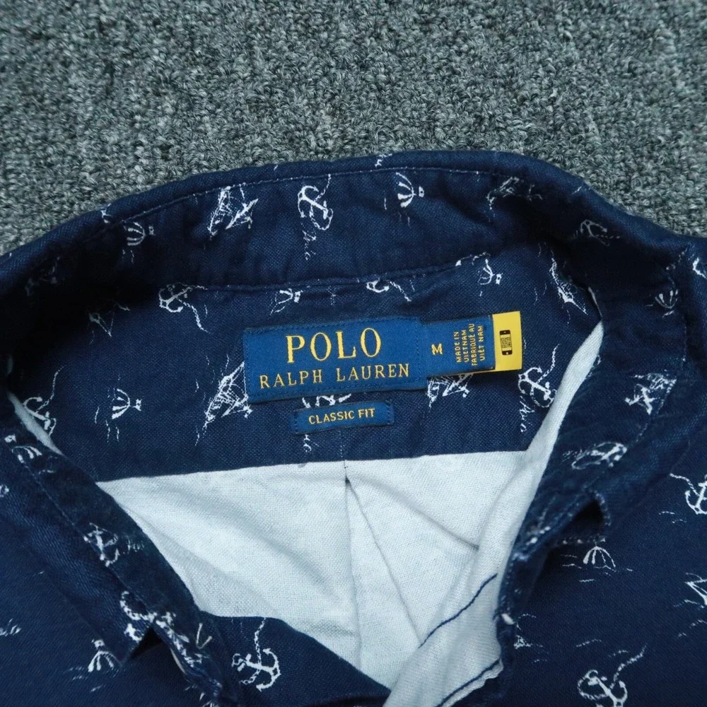 Polo Ralph Lauren Shirt Mens Medium Blue Classic Fit Sailing Anchor Short Sleeve